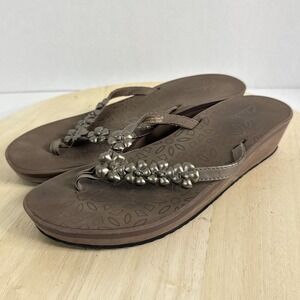 Clarks Women's Wedge Sandals Brown Thong Flip-Flops Shoe Size 9M